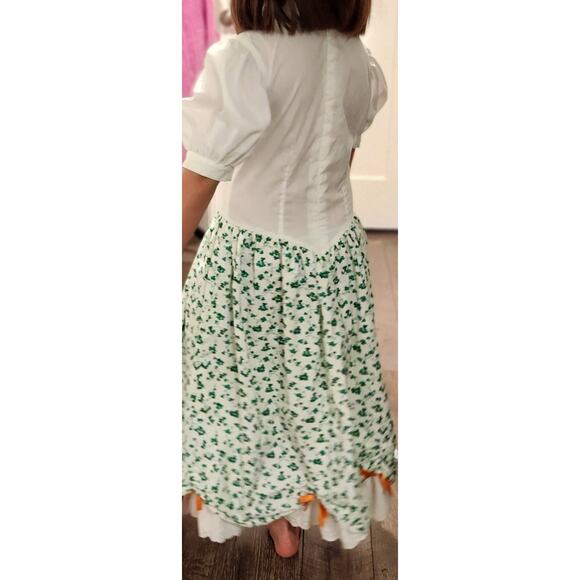Vintage Green St. Patrick's Day Irish Shamrock Girl's Prairie Dress Puff Sleeves - Picture 8 of 15